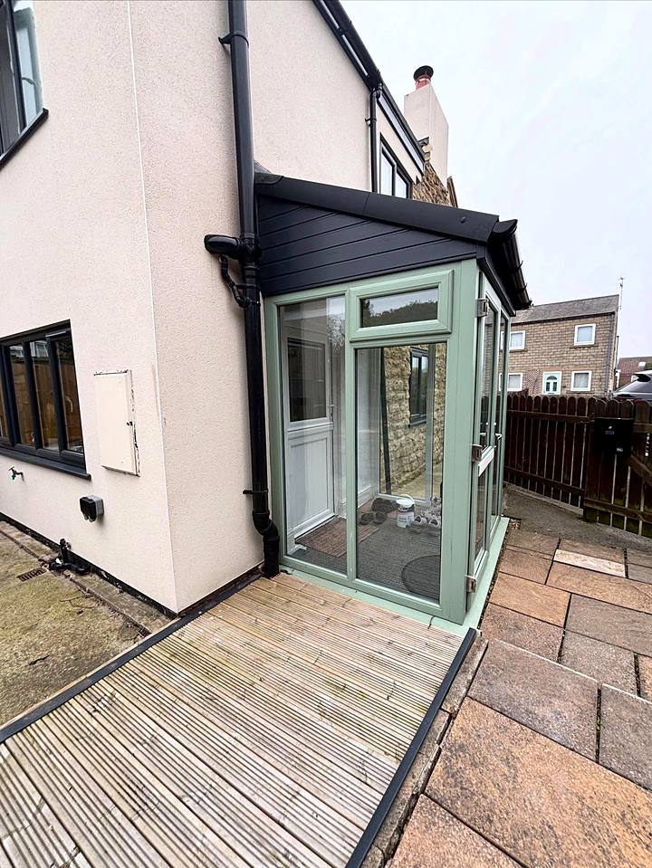 Porch: Before, green to grey, green uPVC porch before its respray to grey